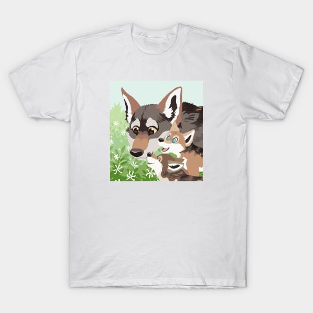 Red Wolf Family T-Shirt by LobitoWorks